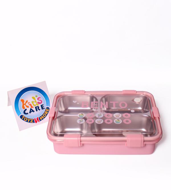 10x7-inch Four Portion Stainless Steel Bento Lunch Box - Pink (LX-7091)