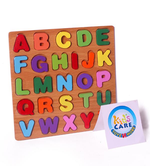 Kids Learning Toy: 26 Capital Wooden Alphabets Board | 8x8 Inch | Multicolor (KC5852)
