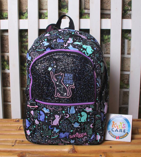 Smiggle Brand Cat Themed School Bag | Grade 2 & 3 | Black (677881)