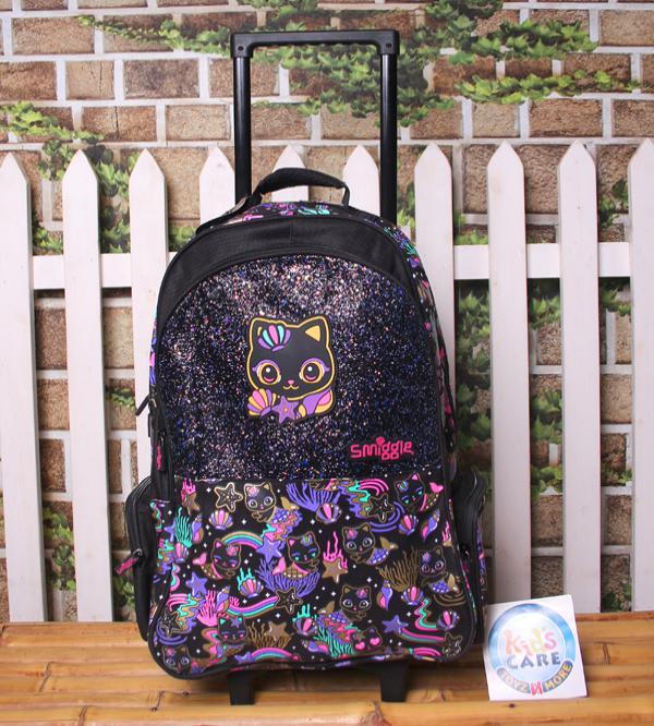 Smiggle Brand Cat Themed School Trolley Bag for Grade 2 and 3 (489489)