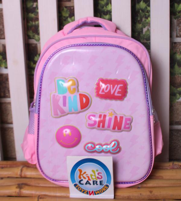 3D School Bag for Grade 1 & 2 | Cute Design | Be Kind | Love | Shine | Cool | Kids Backpack (1408)