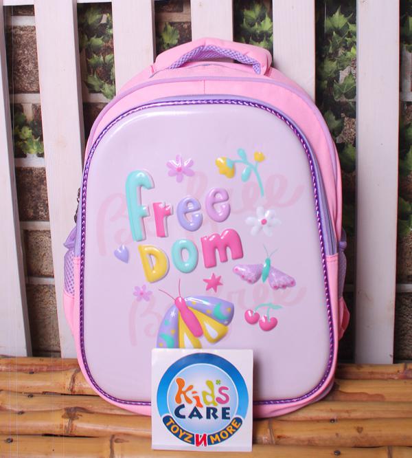 3D School Bag for Grade 1 & 2 | Cute Flower & Butterfly Design | Freedom | Kids Backpack (1408)