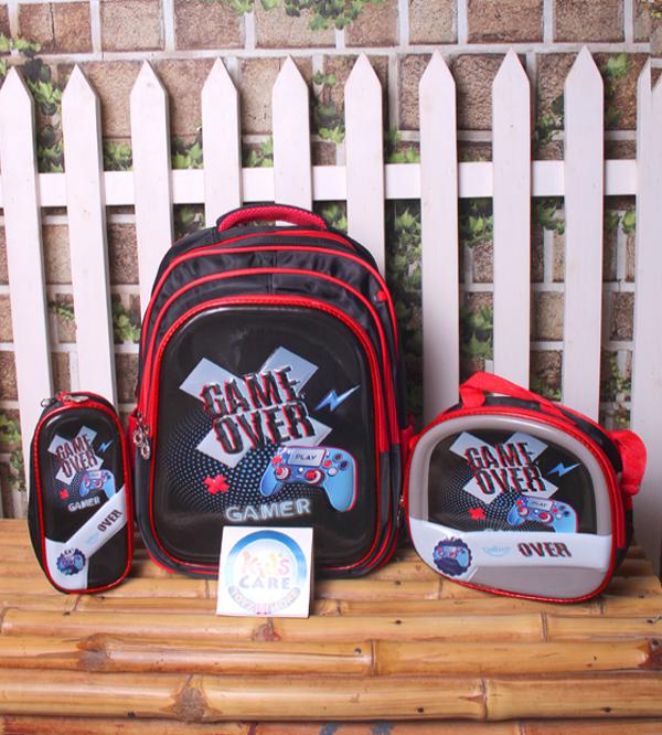 Game Over 3D School Bag Set for Kids (Grade 3-5) - Black (3008)