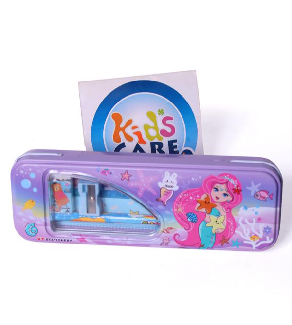 Mermaid Two Layer Metal Pencil Box With Stationery (KT-6932)