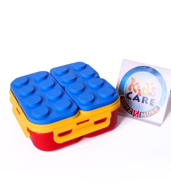 Lego Shaped 3 Compartment Lunch Box for Kids with Spoon - Red (913)