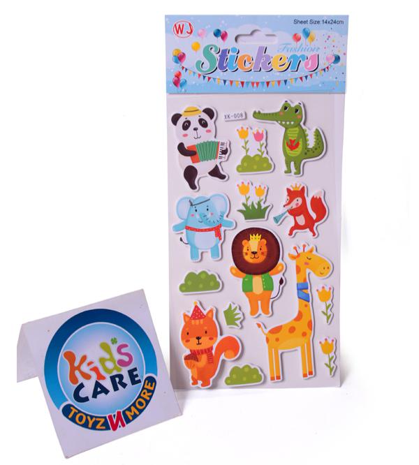 Pack of 12 Funny Face Animals 3D Stickers (XK-008)