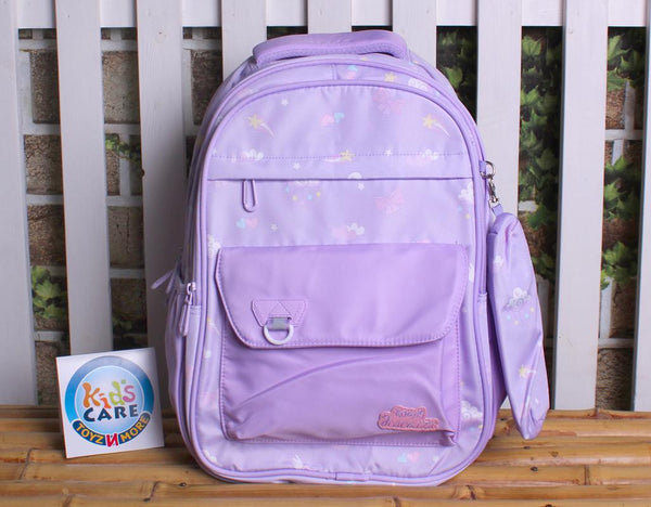 Jincaizi Premium Quality School Bag Backpack for Grade 2 & 3 With Matching Stationery Pouch Purple (8895#)