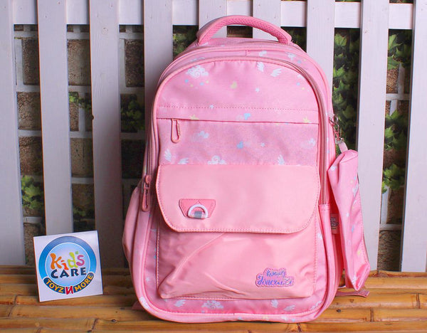 Jincaizi Premium Quality School Bag Backpack for Grade 2 & 3 With Matching Stationery Pouch Pink (8895#)