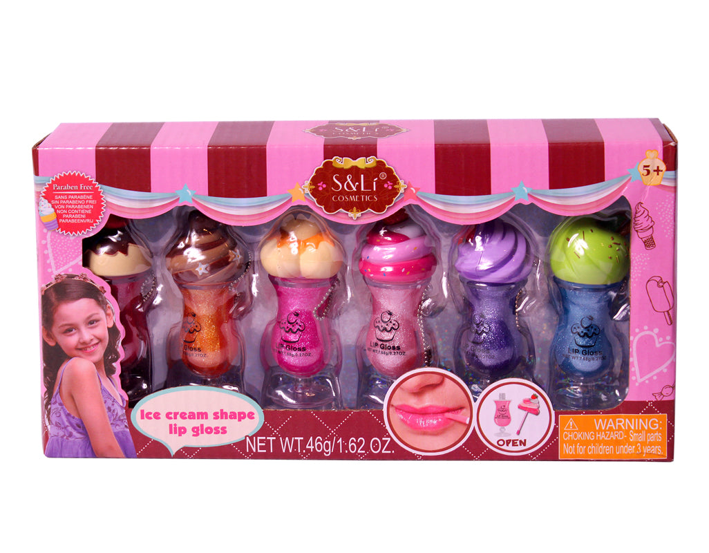 Pack of 6 Ice Cream Shaped Lip Gloss Set (FX770-11C)