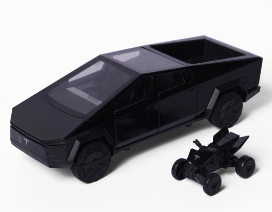 1:24 Scale Tesla Cybertruck Pickup Die Cast Model Car With Quad Bike, Lights and Sound Black (M92313-6)