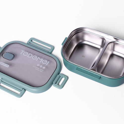 Load image into Gallery viewer, Tedemei Two Compartment Stainless Steel Lunch Box 850 ml Green (6721)
