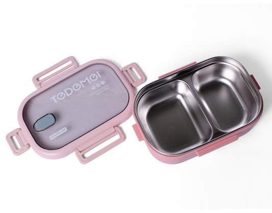 Tedemei Two Compartment Stainless Steel Lunch Box 850 ml Pink (6721)