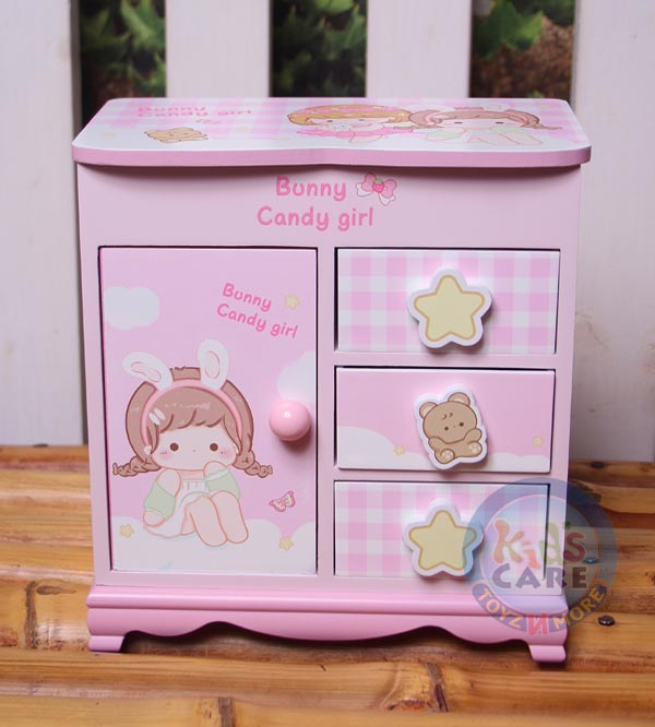 Adorable Bunny Candy Girl Themed Wooden Jewelry Organizer for Girls | Pink | Mirror (TCY9281)