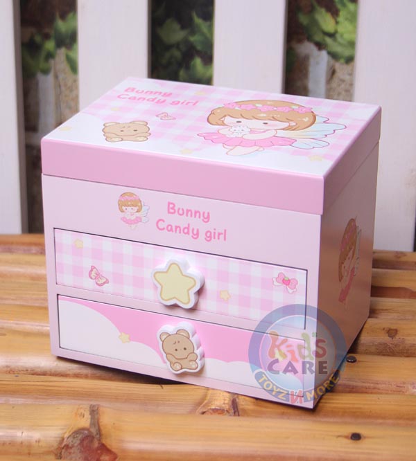 Adorable Bunny Candy Girl Musical Wooden Jewelry Organizer for Girls with Mirror - Pink (TCY9282)