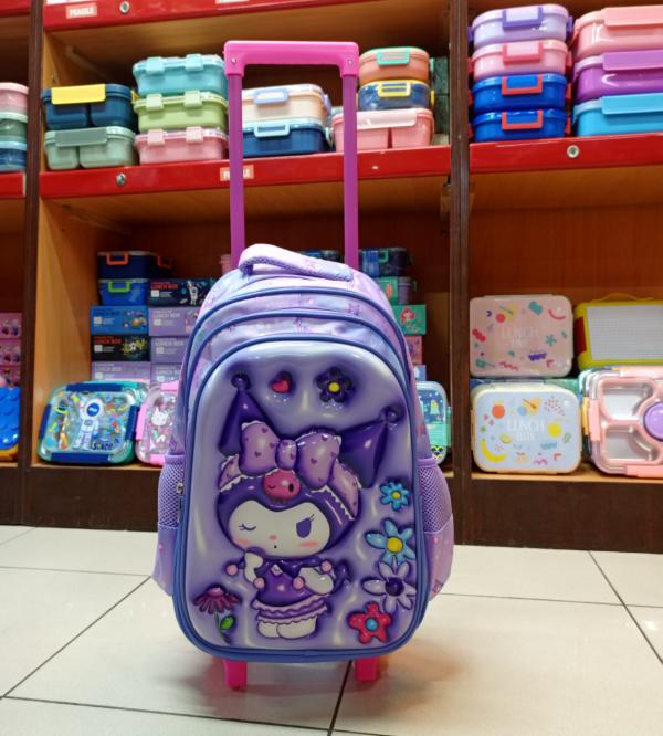 Kuromi 3D School Trolley Bag for Girls | Grade 1 & 2 | Cute & Durable Kuromi Kids Trolley Bag with Wheels | Pakistan Delivery (2368T)