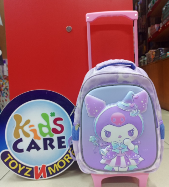 Kuromi 3D Kids School Trolley Bag – 14 Inch, Lightweight & Durable – For KG 1, KG 2 & Grade 1