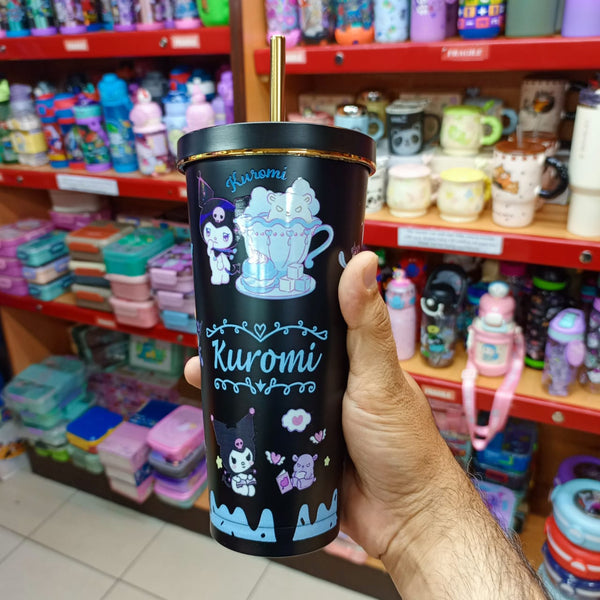 Kuromi Stainless Steel Tumbler with Golden Straw | 750ml | Pink, Purple, Black & Blue (BWH323)