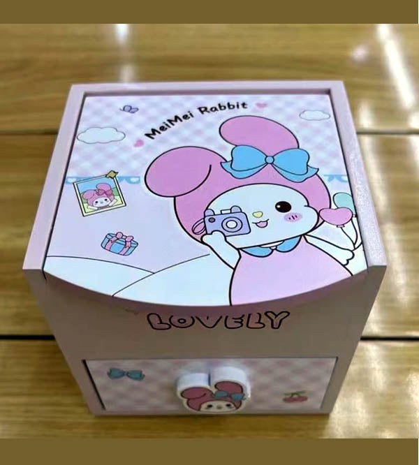 Spooky Sweet Kuromi Wooden Jewelry Box with Mirror Girls - 4.5 x 4.5 Inches (TCY9268)