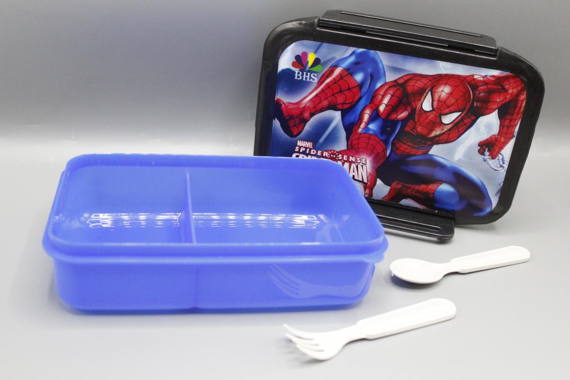 Spider Man Lunch Box With Two Portions, Spoon & Fork (KC5260)