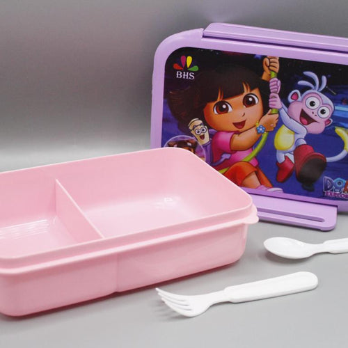Load image into Gallery viewer, Dora The Explorer Lunch Box With Two Portions, Spoon &amp; Fork (KC5260)
