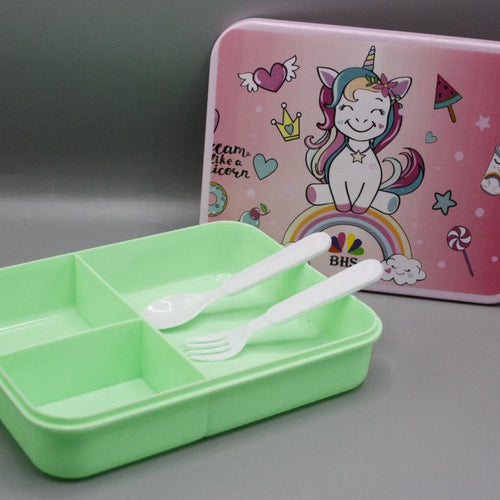 Load image into Gallery viewer, Unicorn Lunch Box With Three Portions, Spoon &amp; Fork (KC5261)
