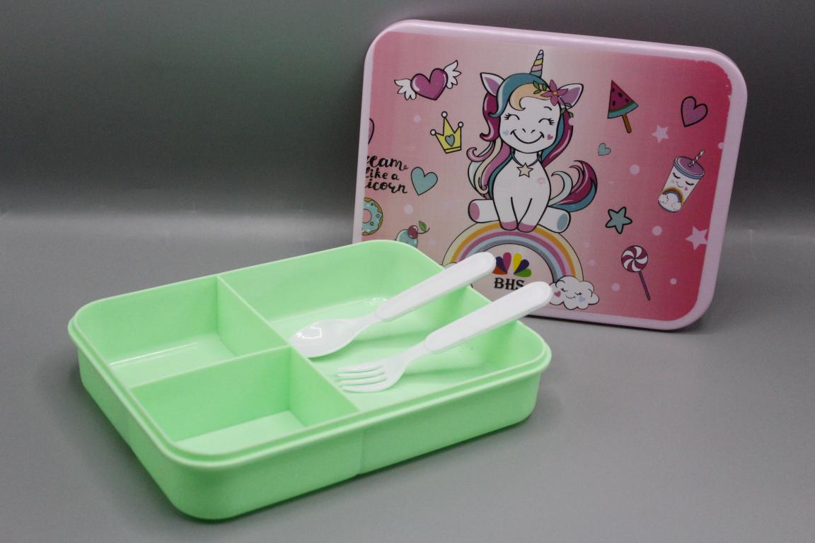 Unicorn Lunch Box With Three Portions, Spoon & Fork (KC5261)