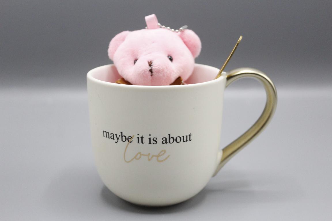 Ceramic Mug With Spoon and Bear Gift Set Pink (G-2)