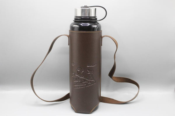 High Quality Metallic Thermal Water Bottle With Leather Cover 1500 ml Black (DWX-5096)