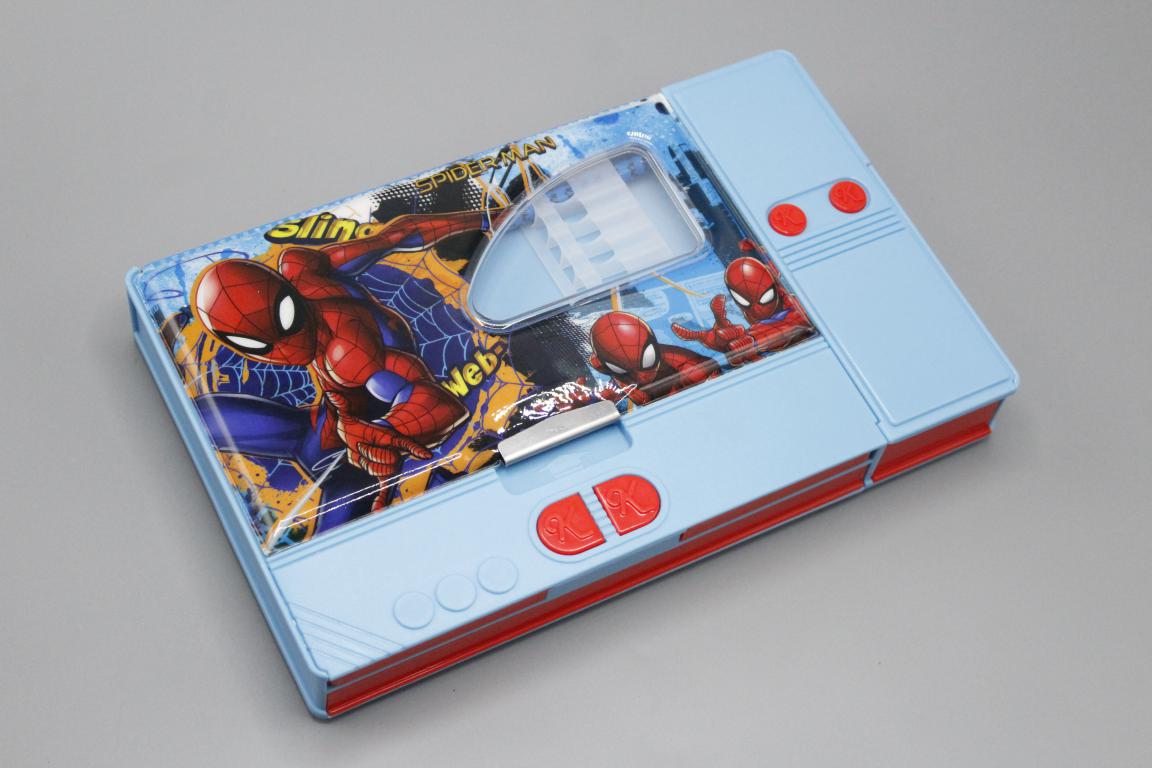 Spider Man Magnetic Double Sided Stationery / Pencil Box With 6 Buttons (KJ848-SM)