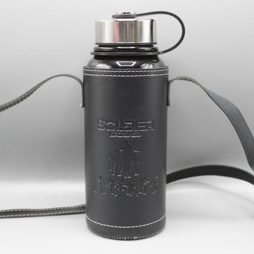 Load image into Gallery viewer, High Quality Metallic Thermal Water Bottle With Leather Cover 800 ml Black (DWX-5060)
