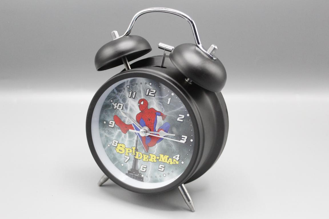 Spider Man Metallic Body Loud Bell Alarm Tabble Clock for Kids Bedroom Black (668-2)