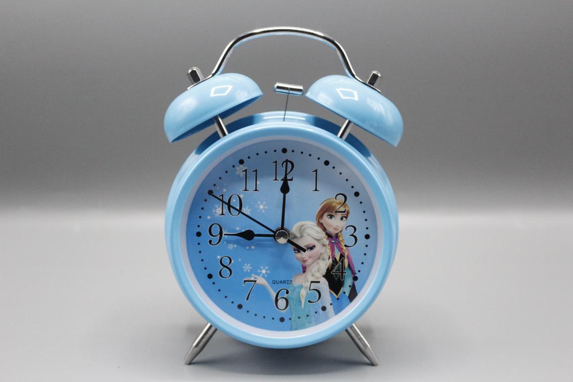Frozen Metallic Body Loud Bell Alarm Tabble Clock for Kids Bedroom Blue (668-1)