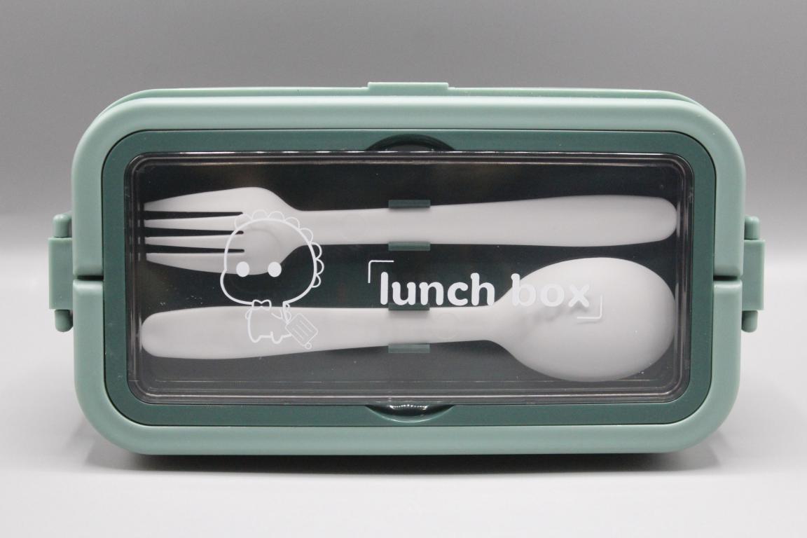 Rectangular Deep Box Lunch Box With Spoon & Fork Green (250)