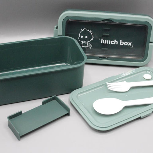 Load image into Gallery viewer, Rectangular Deep Box Lunch Box With Spoon &amp; Fork Green (250)
