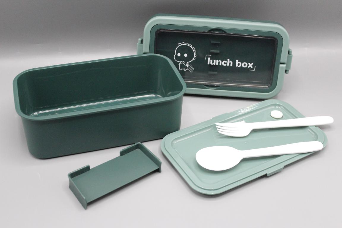 Rectangular Deep Box Lunch Box With Spoon & Fork Green (250)