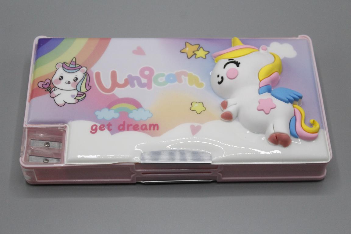 Unicorn Magnetic Double Sided Pencil / Stationery Box With Built-in Sharpeners Pink (553-7)