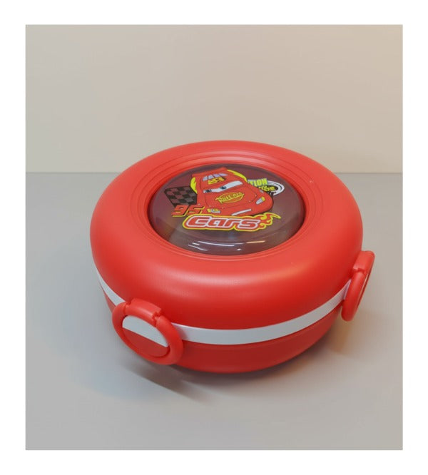 McQueen Round Shaped Stainless Steel Lunch Box – Three Portions, Spoon & Fork, 6.5x6.5 inches (KH31-14)