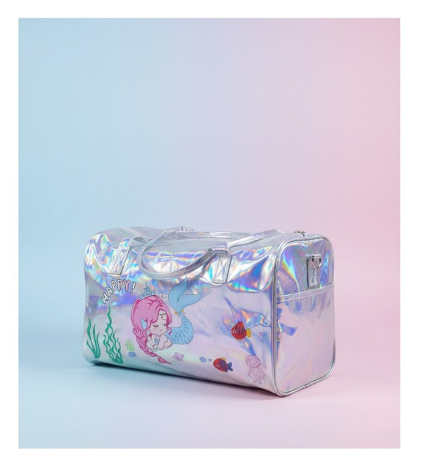 Mermaid Holographic Duffel Bag for Kids – Sparkly, Spacious & Durable Travel Handbag