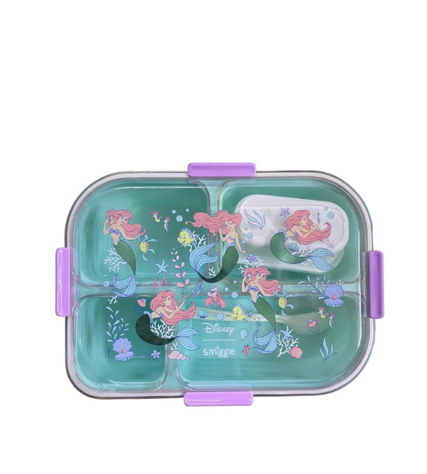Mermaid Theme Four-Section Kids Lunch Box with Spoon & Container – 10.5 x 7.5 inches