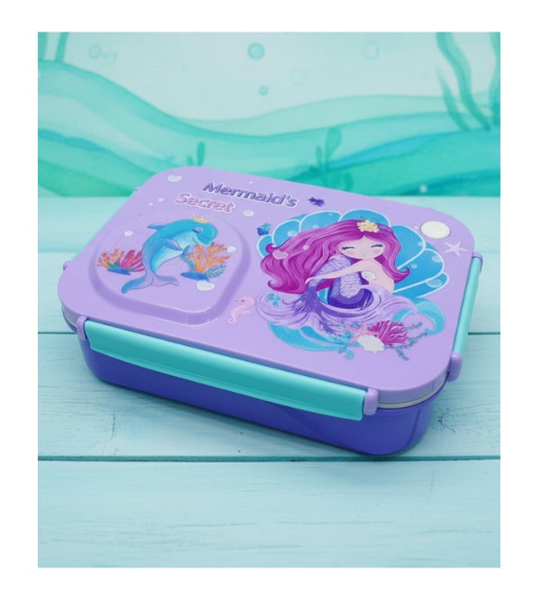 Mermaid Stainless Steel Lunch Box | 3 Portion Bento Box with Spoon, Chopsticks & Container (2659)