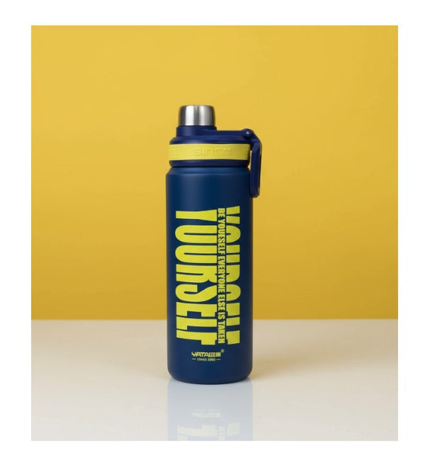 Metallic Blue Thermal Water Bottle 700ml with Spout & Strainer – “Be Yourself Everyone Else Is Taken” (YTF-128)