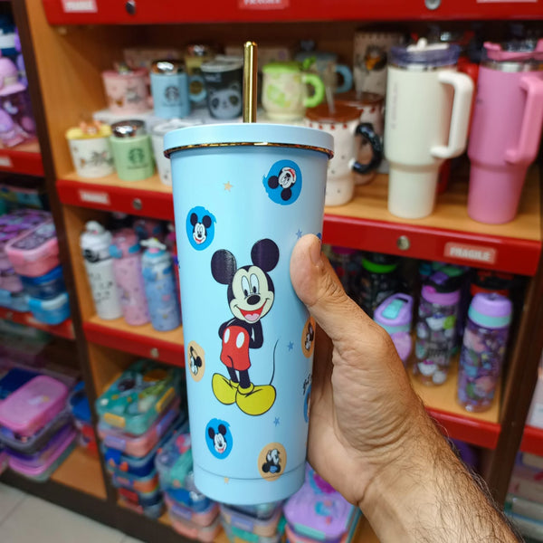Mickey Mouse Stainless Steel Tumbler with Golden Straw | 750ml | Blue (BWH323)
