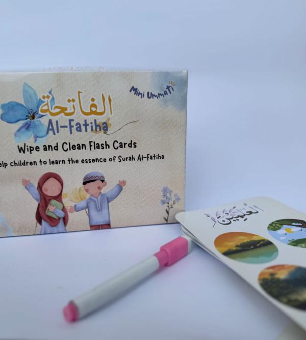 Surah Al-Fatiha Wipe & Clean Flash Cards for Kids – 32 Illustrated Islamic Learning Cards with Dry Erase Marker