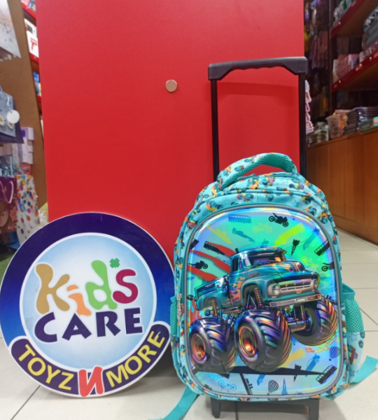 Monster Truck 3D Kids School Trolley Bag – 14 Inch, Lightweight & Durable – For KG 1, KG 2 & Grade 1