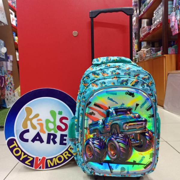 Monster Truck 3D Kids School Trolley Bag – 16 Inch, Lightweight & Durable – For Grade 1 to Grade 3