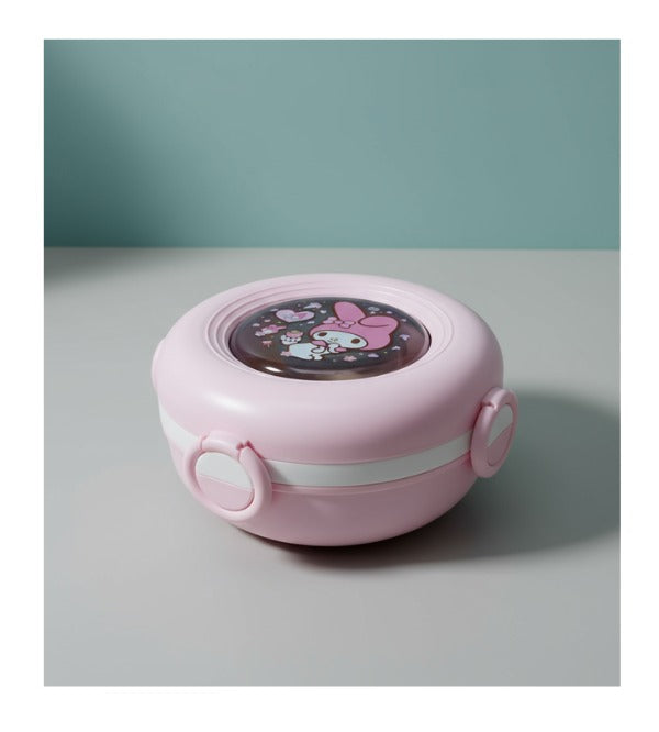 My Melody Round Shaped Stainless Steel Lunch Box – Three Portions, Spoon & Fork, 6.5x6.5 inches (KH31-14)