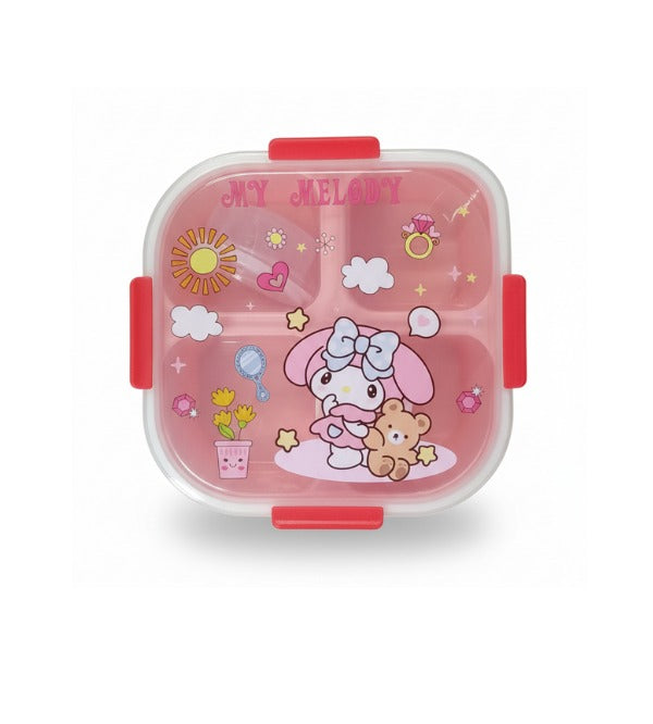 My Melody Themed Three Portion Lunch Box with Spoon & Sauce Container – 7x7 Inches