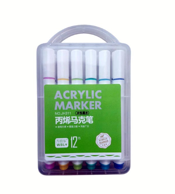 Pack of 12 Acrylic Paint Markers with Transparent Storage Box (JH311)