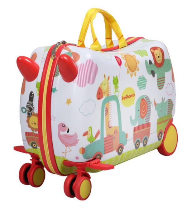PerPhoenix Ride-On Suitcase for Kids – Hard Shell, Foldable Pedals, 360° Wheels & Pull Strap (18.5 x 12.5 inches)
