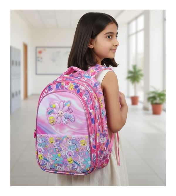 Pink Flower 3D School Bag for Girls – Adorable & Spacious Backpack for Grade 1 to 3 (16188)